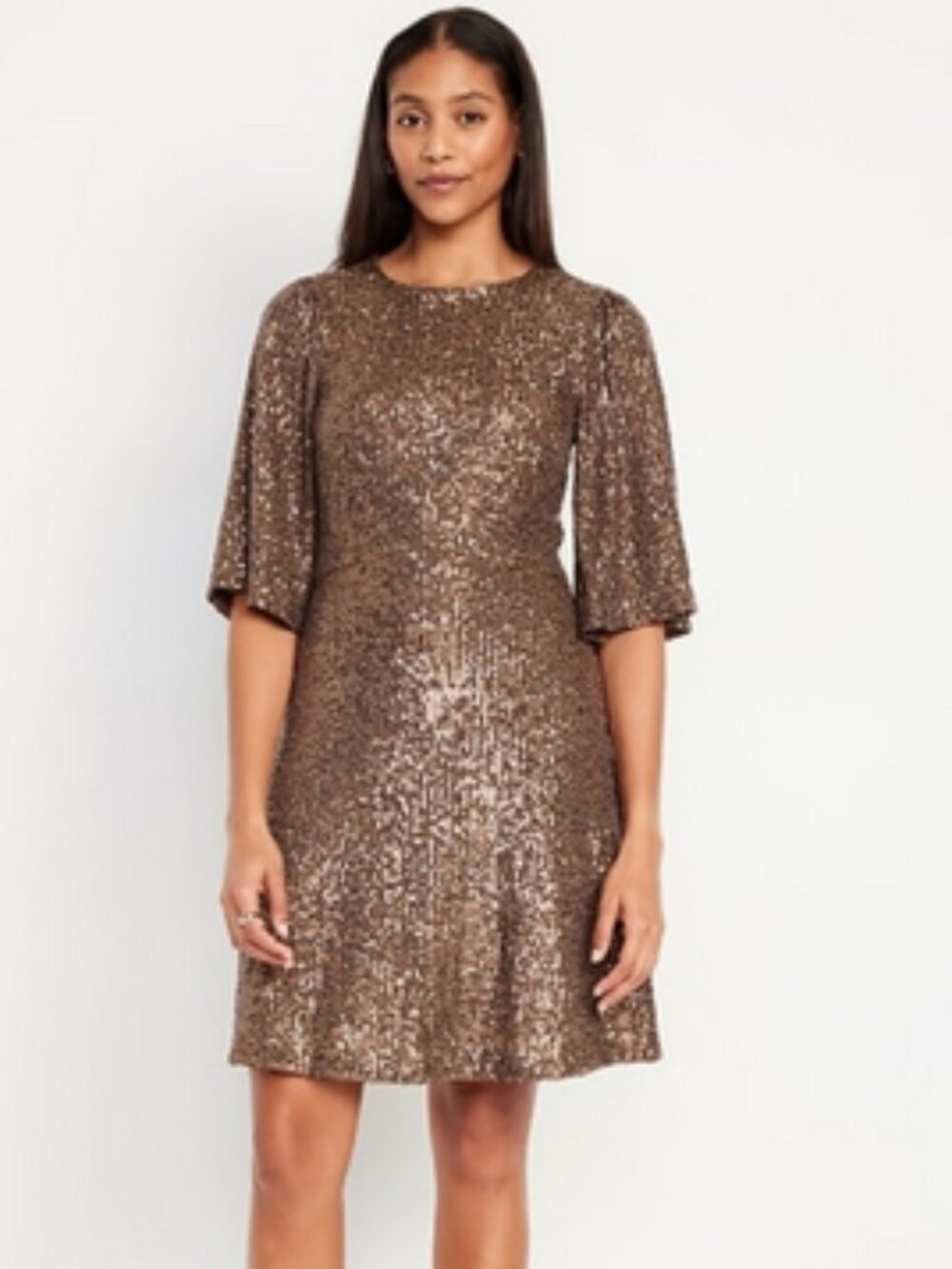 OLD NAVY Sequin Bronze Short Flutter Sleeve Shift Midi Dress XL